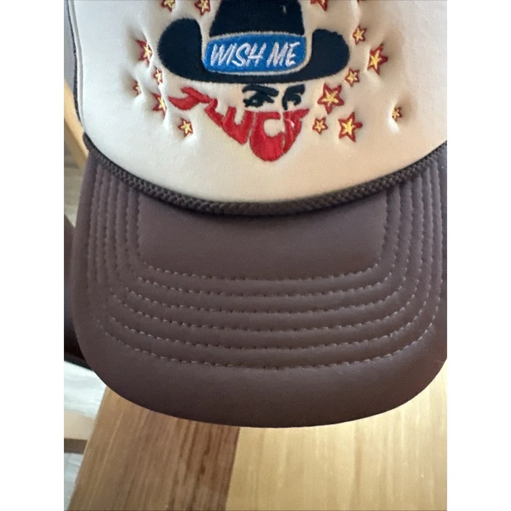 Wish Me Luck Hat Snapback Trucker Mesh Brown Beige Streetwear Cowboy Logo Men